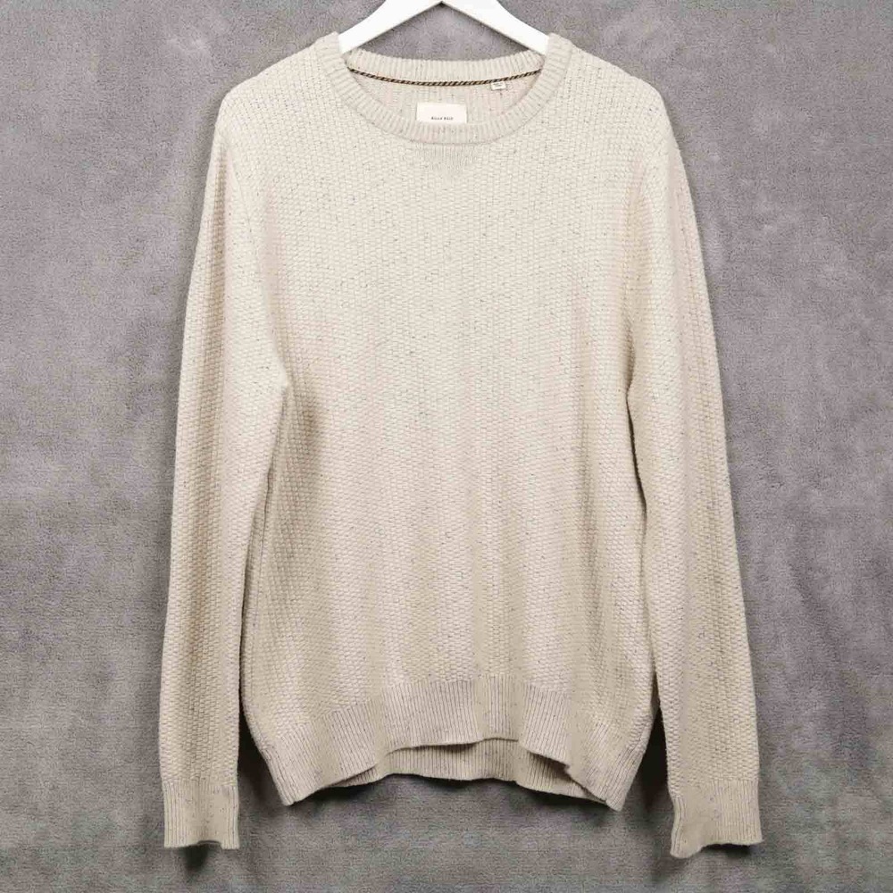 BILLY REID Organic Cotton Crewneck Sweater Basketweave Beige Tweed Mens Sz L